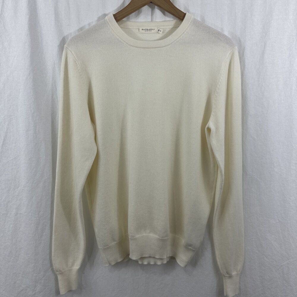Suitsupply Mens Ivory Pure Wool Crew Neck Pullover Sweater Size M Designer